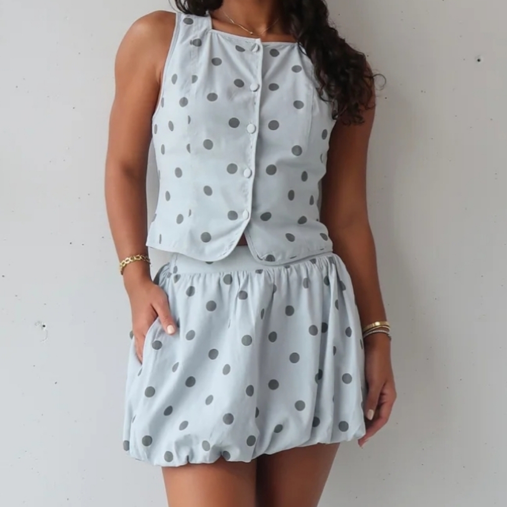 Polka Dot Sleeveless Top and Skirt Set